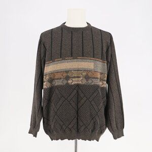 MANZONI Wool Blend Abstract Design Crewneck Sweater Charcoal Brown Size XL